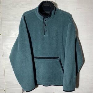 Vintage 90s Outersport Teal Fleece Snap Pullover Kangaroo Pocket L